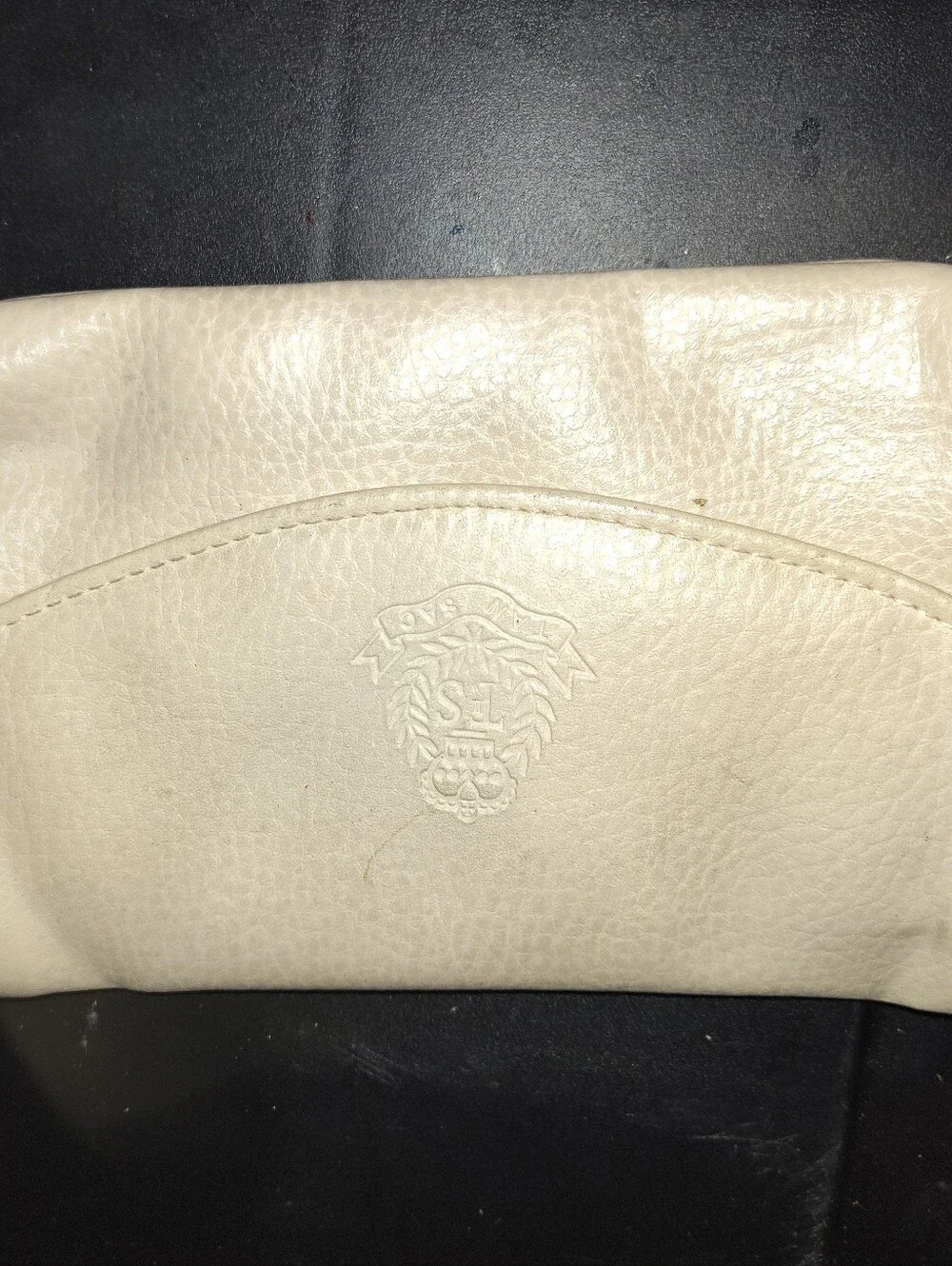Cream Leather Women's Clutch with Embossed Crest